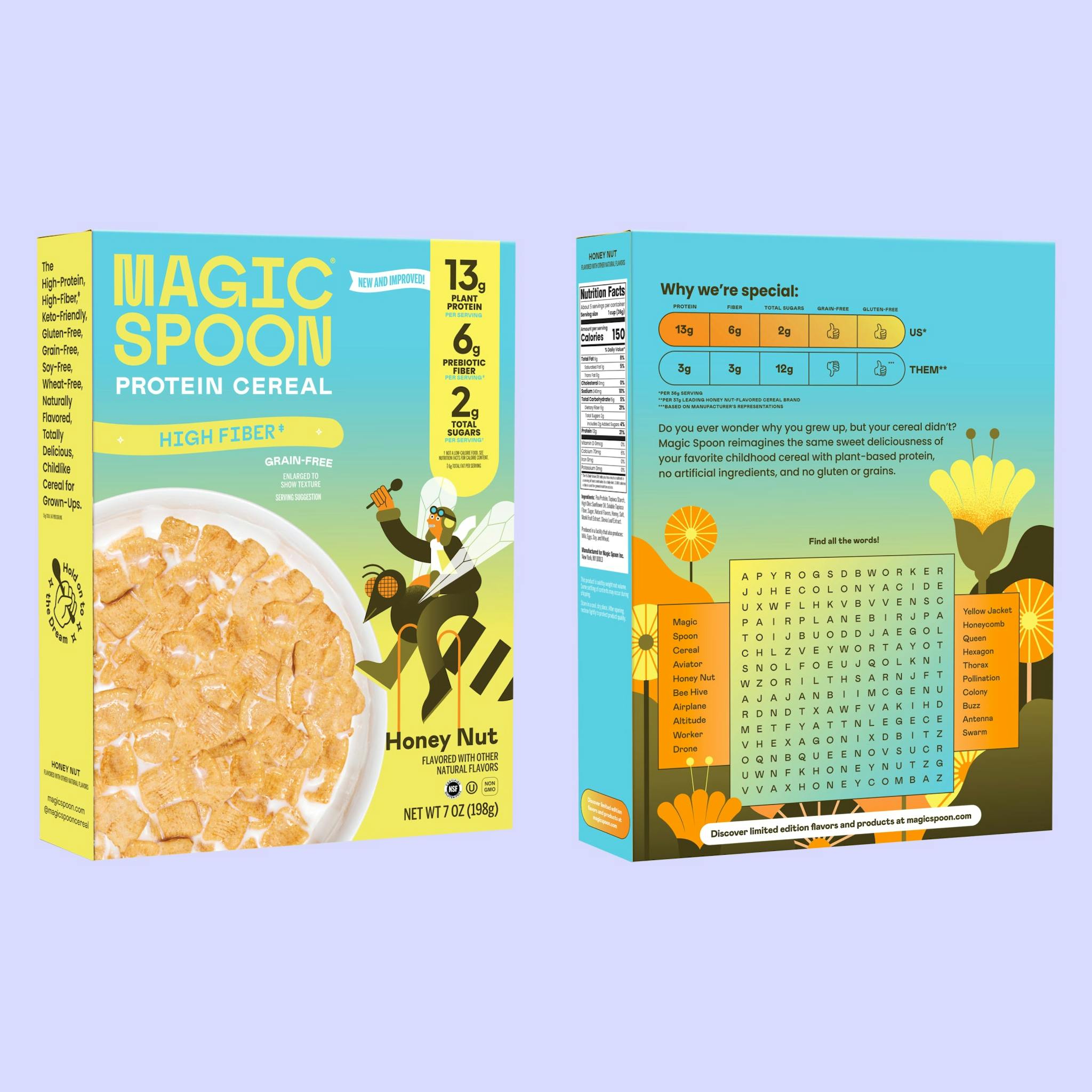 Honey Nut Fiber Cereal Front and Back