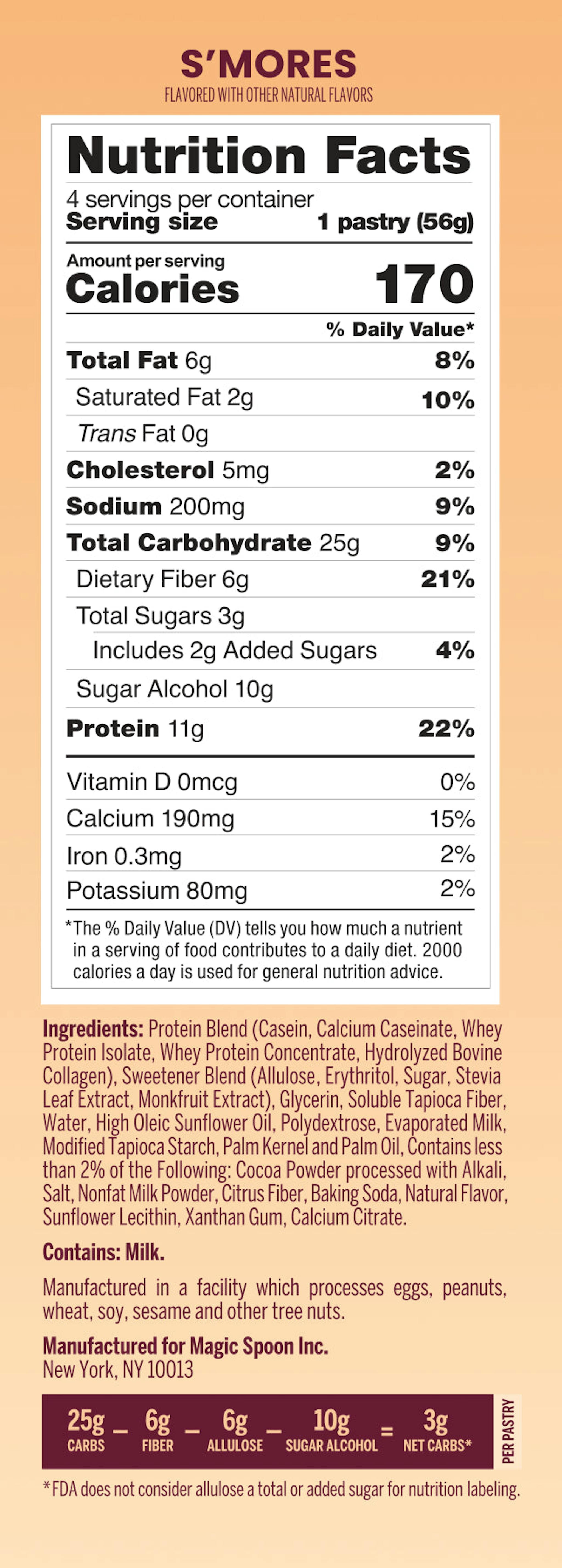 Magic Spoon Protein Pastries S'mores Nutritional Panel