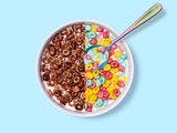 Bowl of Fruity and Cocoa Cereal